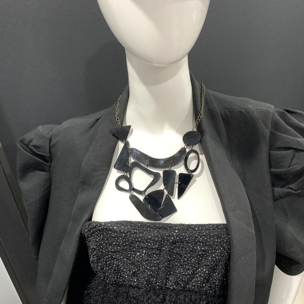 Black Geometric Statement Necklace Acrylic Abstract Bib Mod Art Jewelry